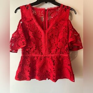 Nanette Lepore Red Peplum Blouse Size 2